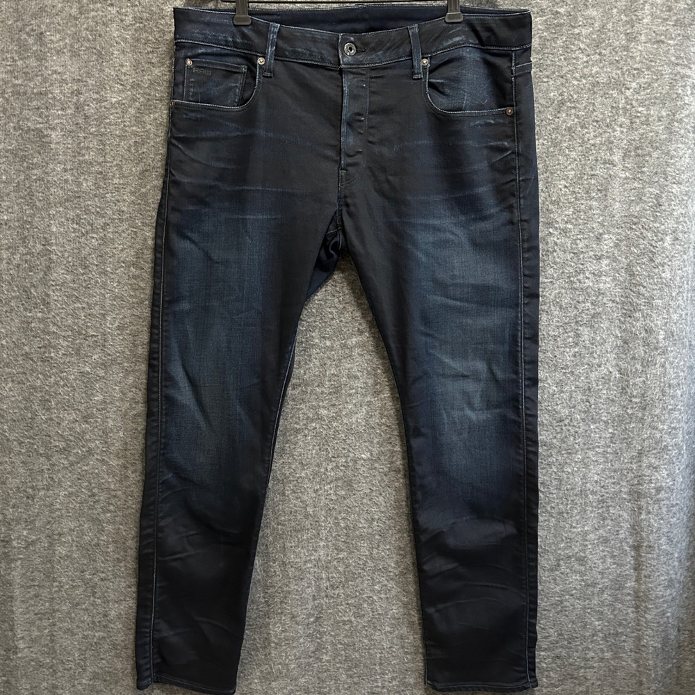 G Star Raw 3301 Slim Jeans Mens 36x30 Blue Button Fly Streetwear Grunge Hip Hop